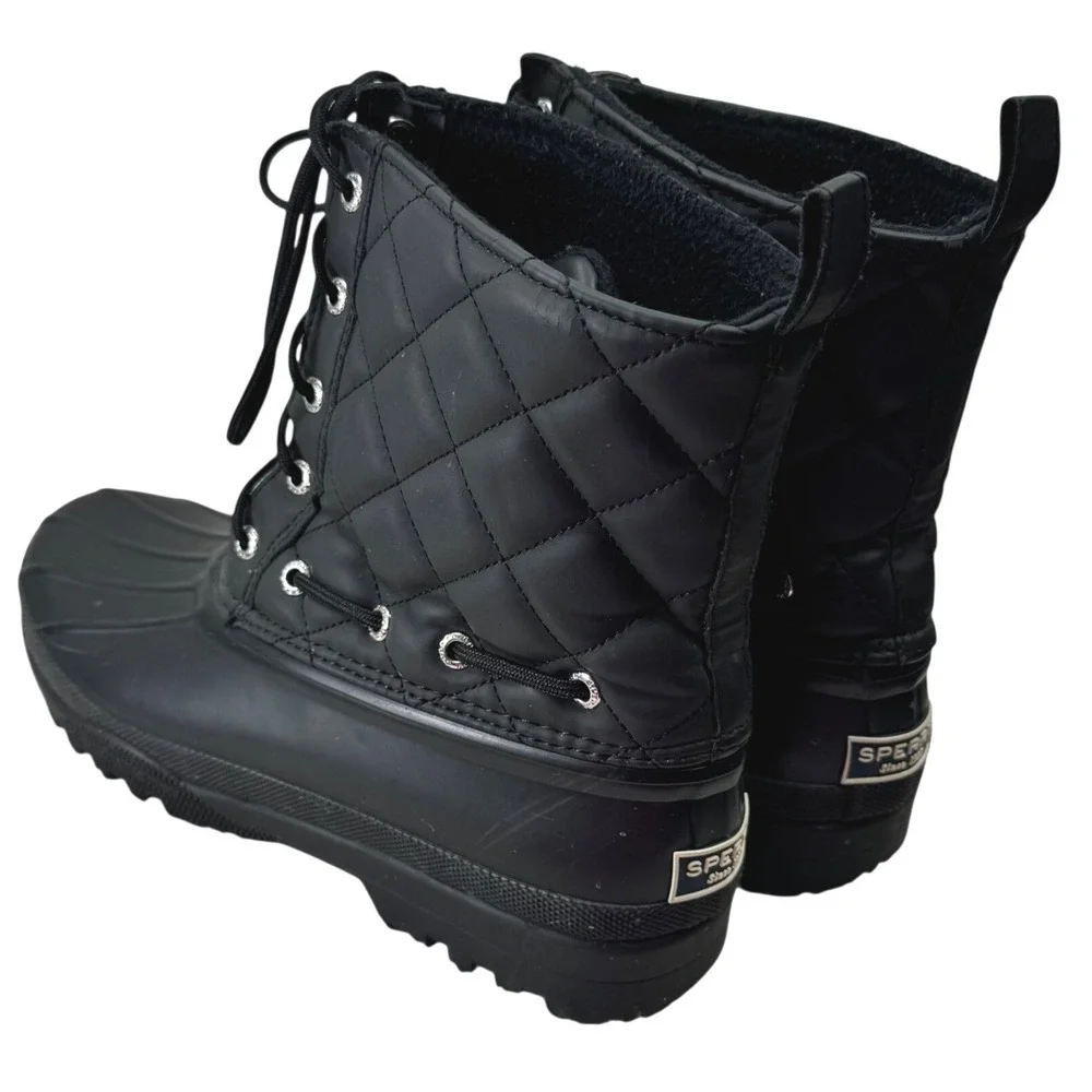 Sperry Saltwater Duck Boots Womens 7 Black Quilted Waterproof Rain‎ STS83693